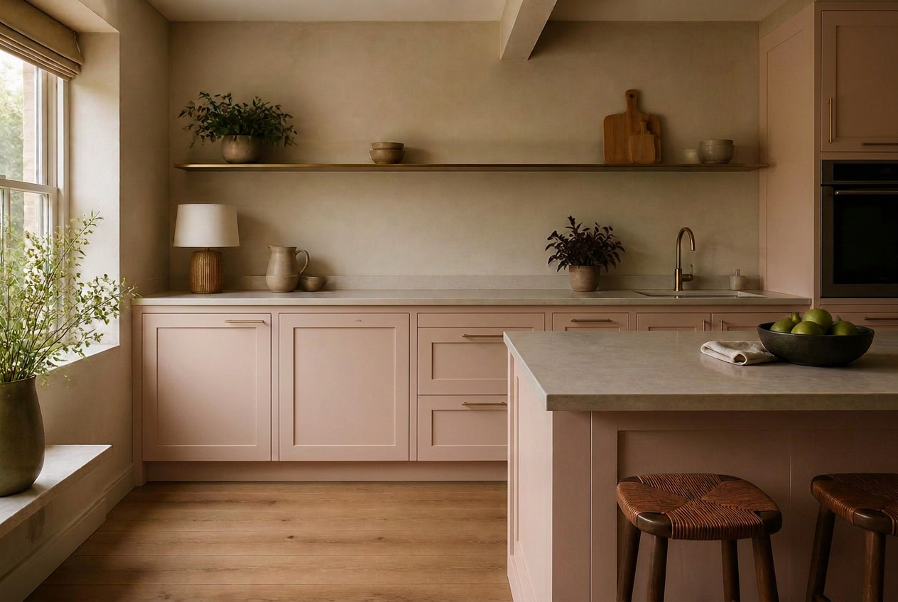 Kitchen cabinets resprayed in Blush